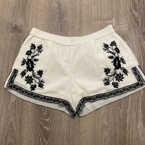SOLD- J Crew Floral Embroidered White Black Linen Shorts